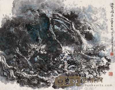 吴毅 1981年作 黄山人字瀑 镜心 67×86cm